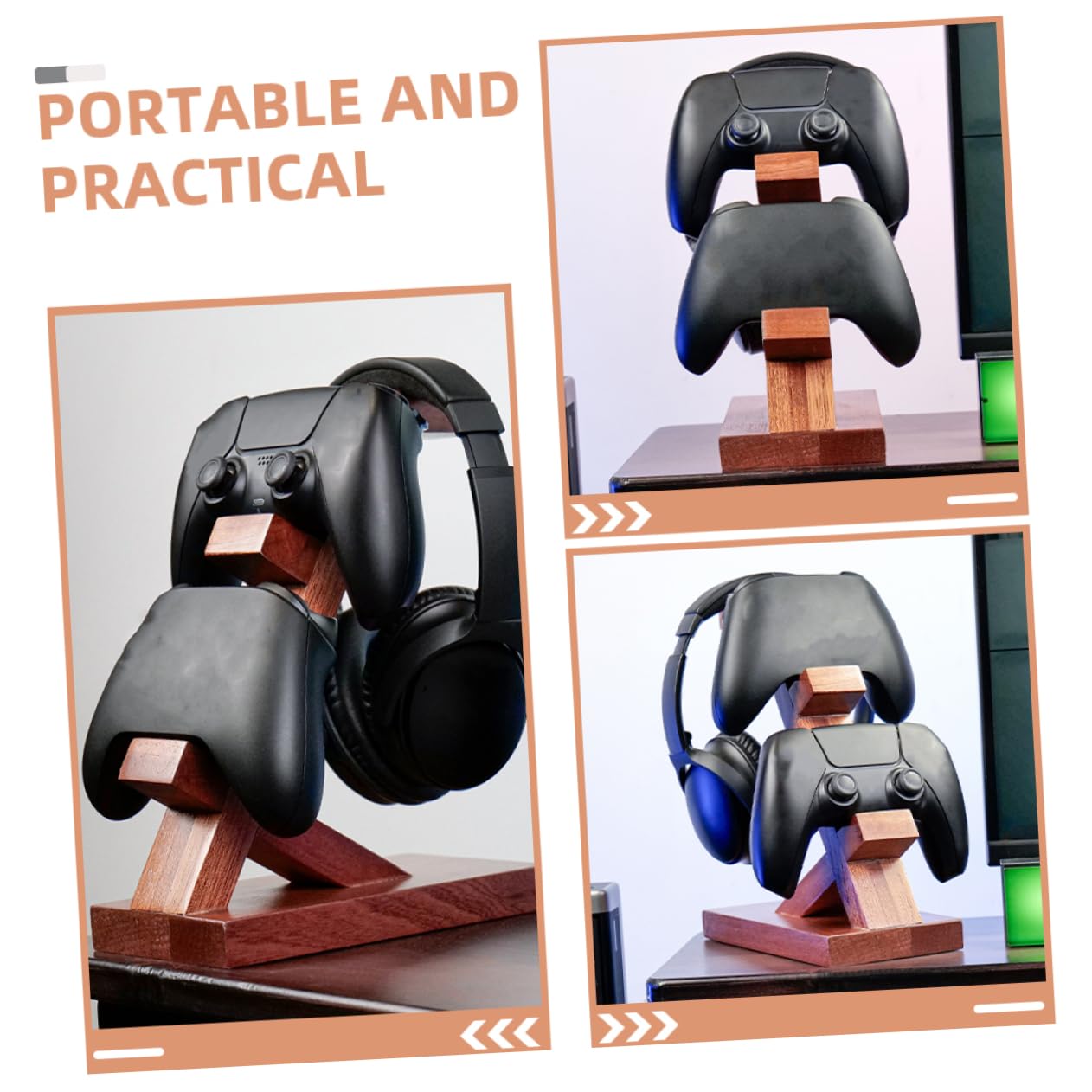 Angoily Soporte de Madera para Auriculares y Controladores de Juegos Diseño Simple y Funcional para Almacenamiento y Exhibición en Área de Entretenimiento Gaming