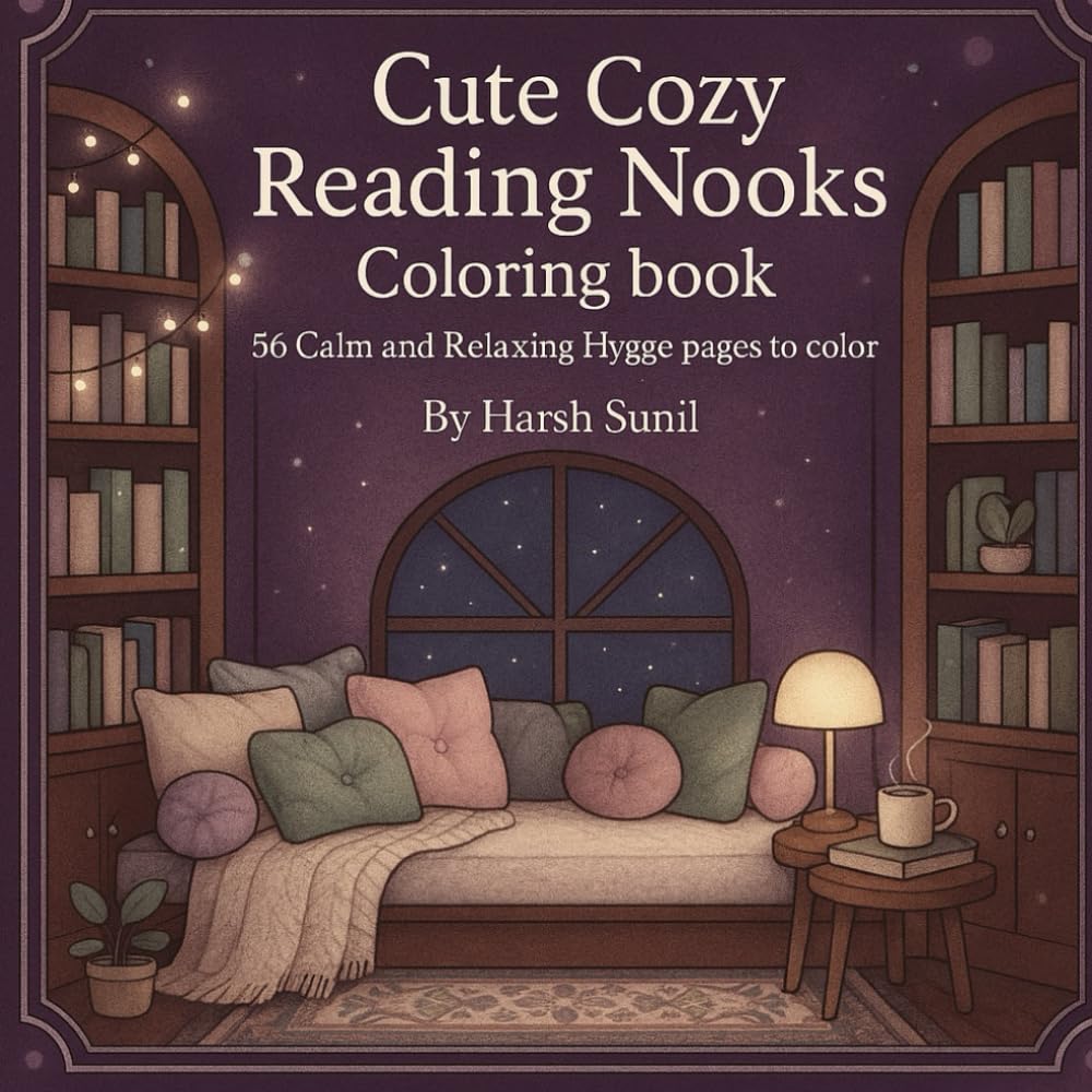 Cute Cozy Reading Nooks Coloring Book: 56 Calm and Relaxing Hygge pages to color