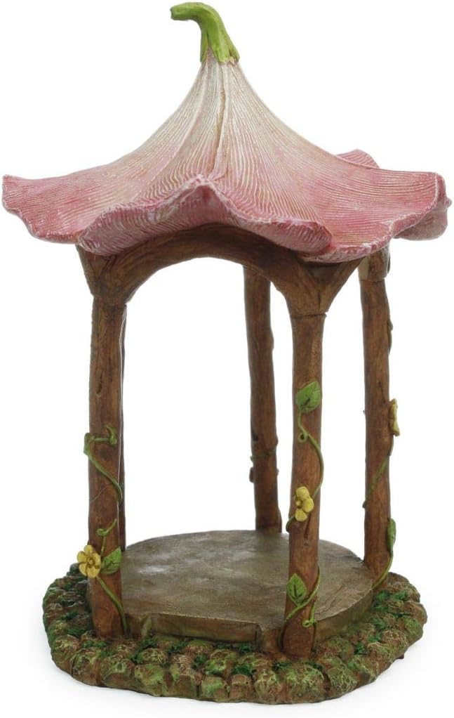 Pink Flower Top Gazebo Miniature Fairy Garden Resin Figurine