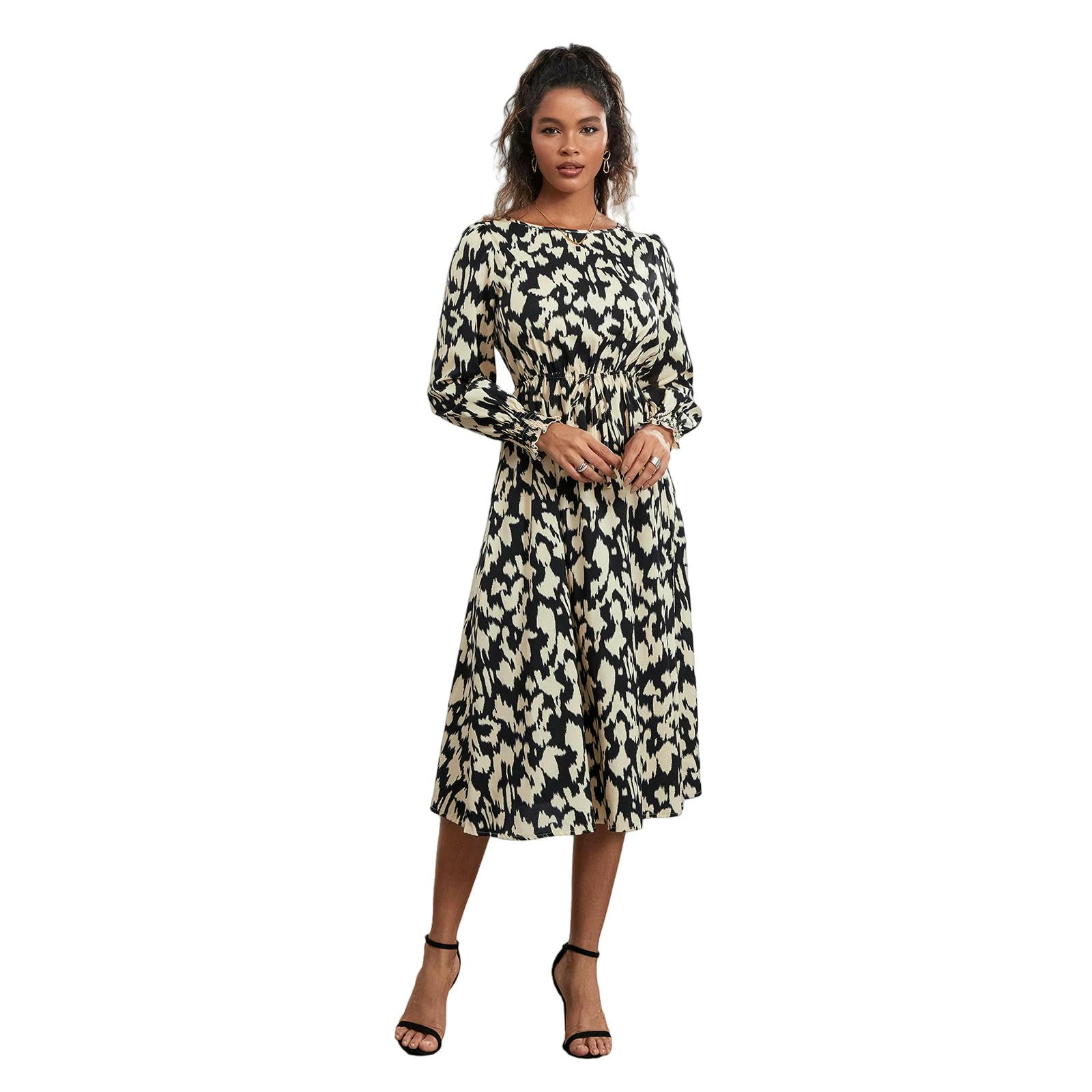 Vestiti a Maniche Lunghe Abito Maxi Manica Lunga da Donna, Banda per Stampa Casual, Cocktail A-Line Club Feste E Spiaggia, Un Elegante Vestito Streetwear