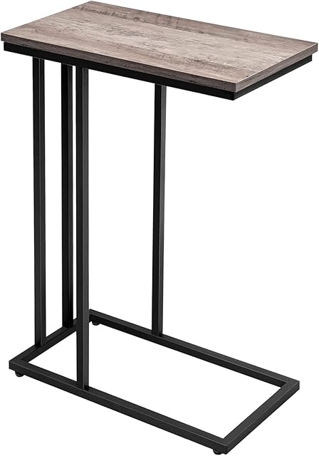 HOOBRO Side Table C Shaped, Under Sofa Table, Laptop Table for Sofa, Bedroom, Small Coffee Snack Table, Slim Bed Side Table Living Room, Bedside Table, Metal Frame, Greige and Black EBG02SF01