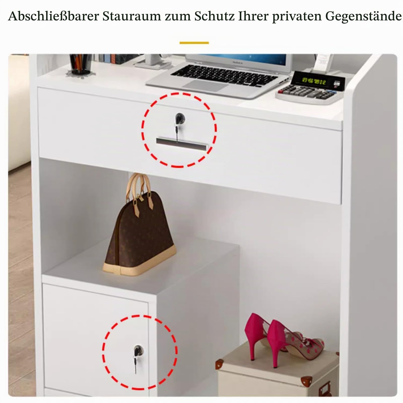 Empfangstheke mit abschließbaren Schubladen & Schrank, Rezeption in schwarz, Empfangstresen, Bürotheke, für Firmenhallen, Hotelrezeptionen, Bekleidungsgeschäften, Konditoreien, Obstgeschäften