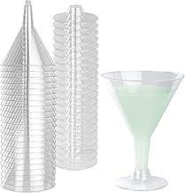 Plastic Cocktail Glasses Reusable Set of 20, 210ml Plastic Martini Glasses for Margarita Glasses, Glitter Martini Glasses for Champagne Mocktails Juice Dessert Wine Glasses Weddin (transparent)
