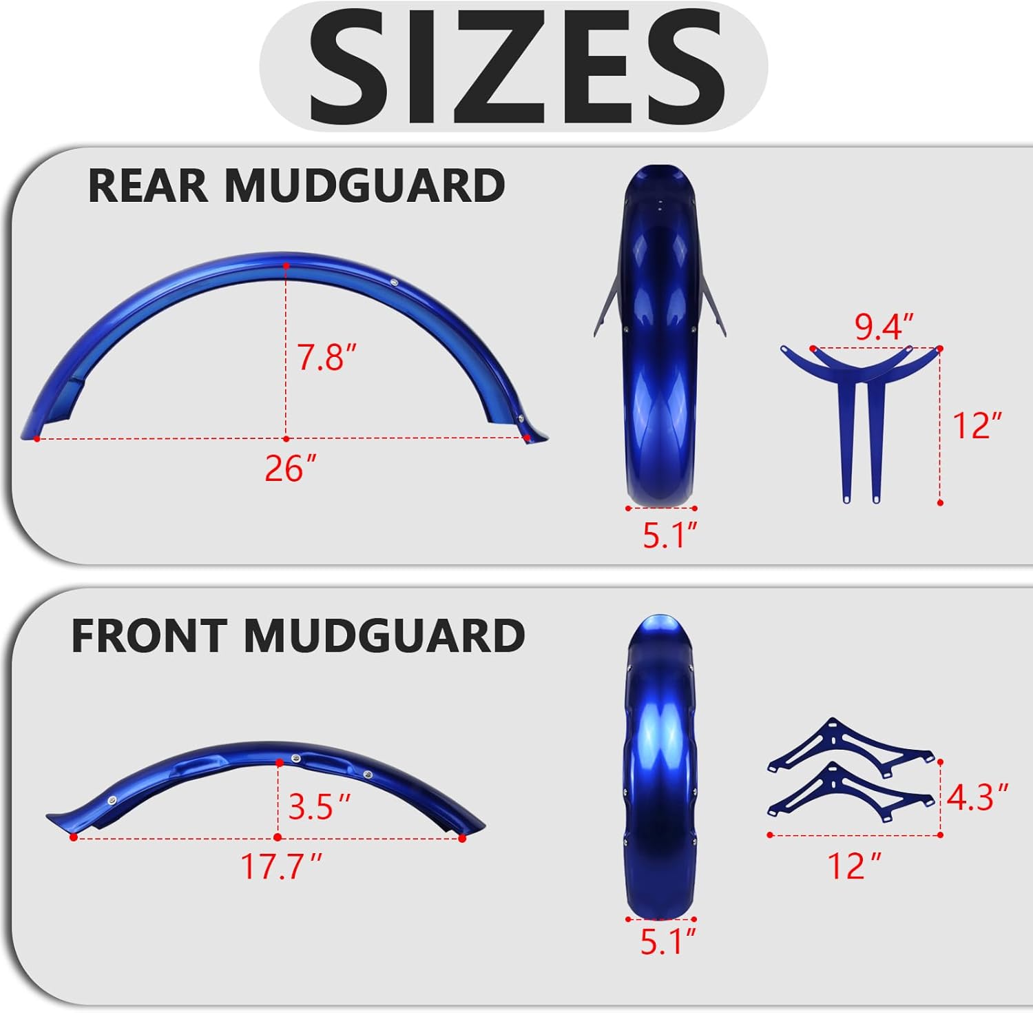 MICARGI Signature Pro Bike Fender,26-in Fat Tire Bicycle Mudguards Set Snow Bike Beach Bicycle E-Bike Cycling Accessories Front & Rear Set Multiple Colour