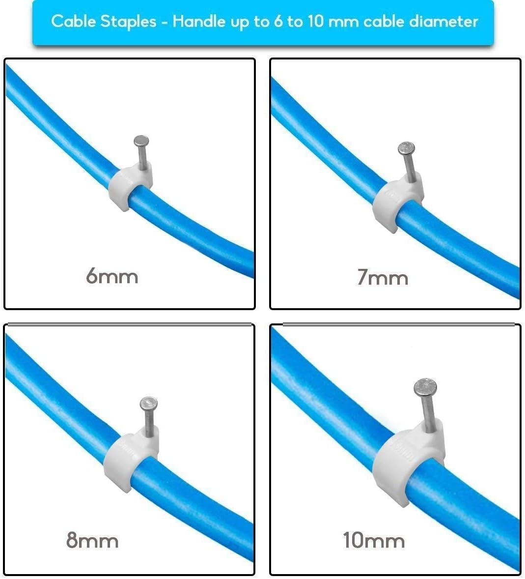 Top-spring Pack of 400 Round Cable Clips Assortment 6mm 7mm 8mm 10mm ...