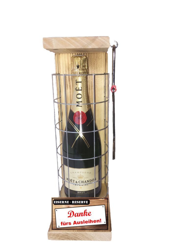 Moet Danke Geschenke - Geschenk Dankeschön Eiserne Reserve Gitter incl. Notsäge Text rot: Danke fürs Ausleihen Champagner (1 x 0.75 l)