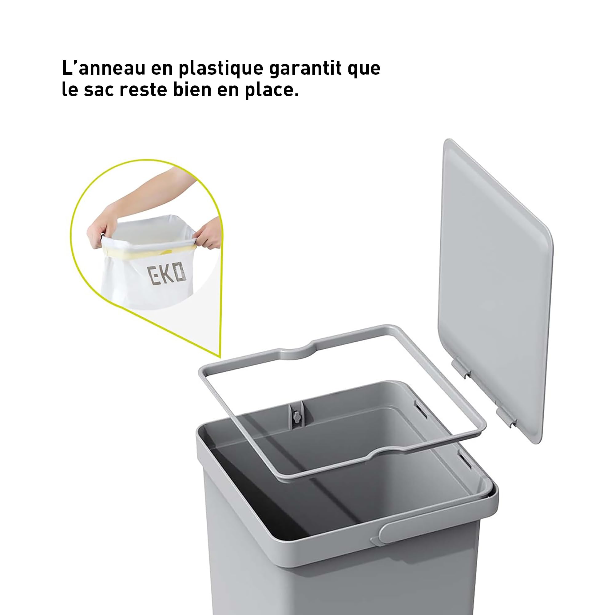 EKO Poubelle Cuisine Double Tri 2 Compartiments 20L + 15L Extractible | sous Évier avec Rails Coulissants | Fermeture Silencieuse Compact Double