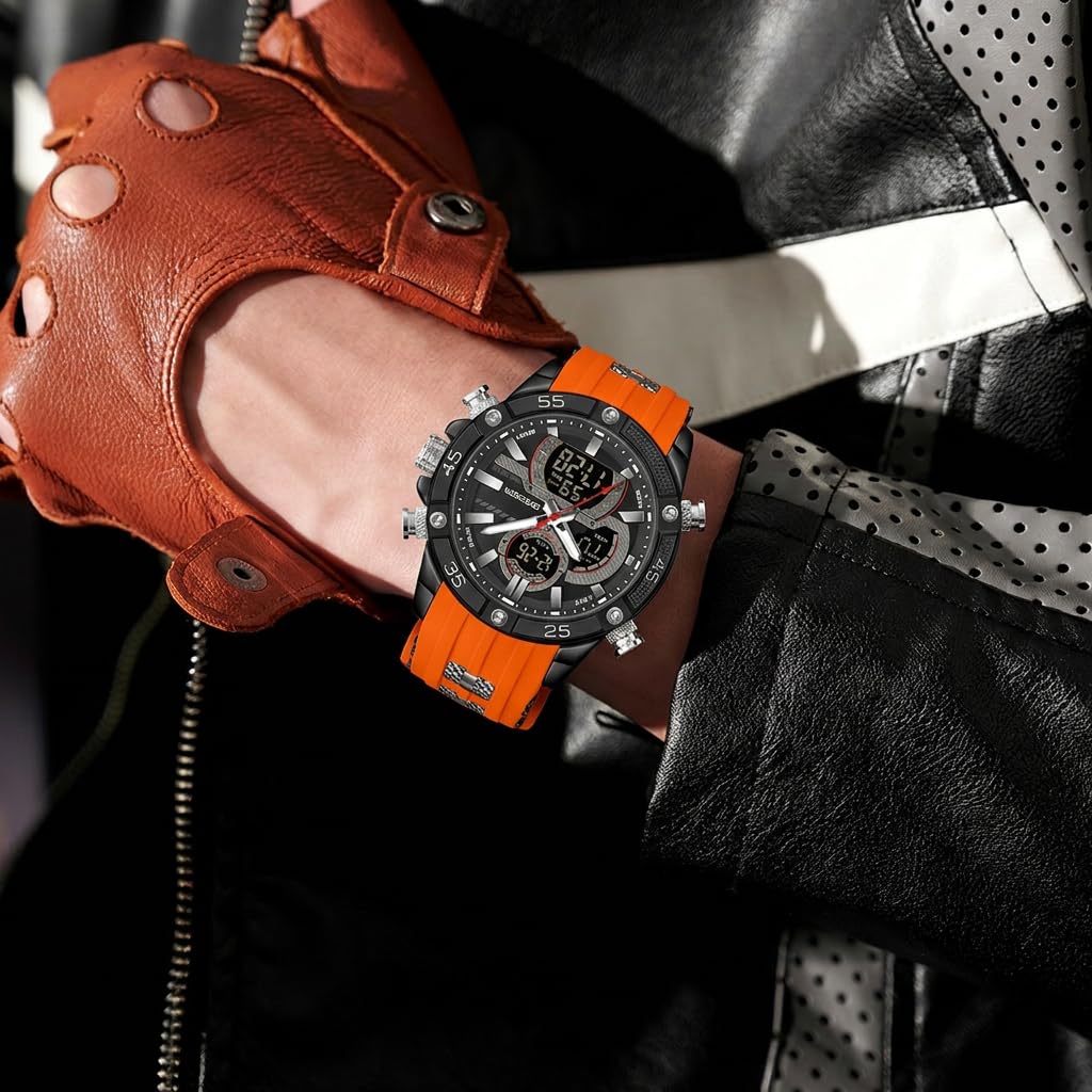 FANMIS Montre de sport analogique et numérique pour homme - Étanche jusqu'à 50 m - Bracelet en silicone - Chronographe - Robuste - Rétroéclairage LED - Alarme - Chronomètre - Date