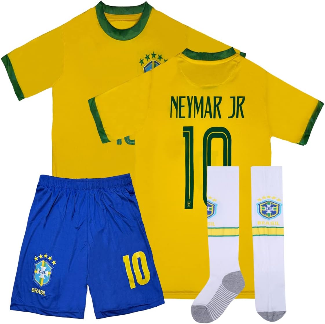 Brazil National Soccer #10 Kids Jersey/Short/Socks Home Away