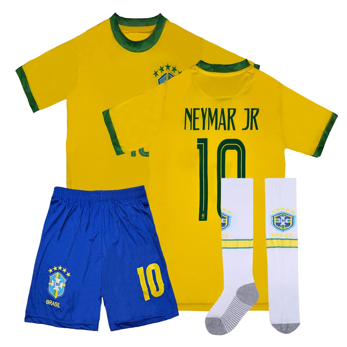 Brazil National Soccer #10 Kids Jersey/Short/Socks Home Away