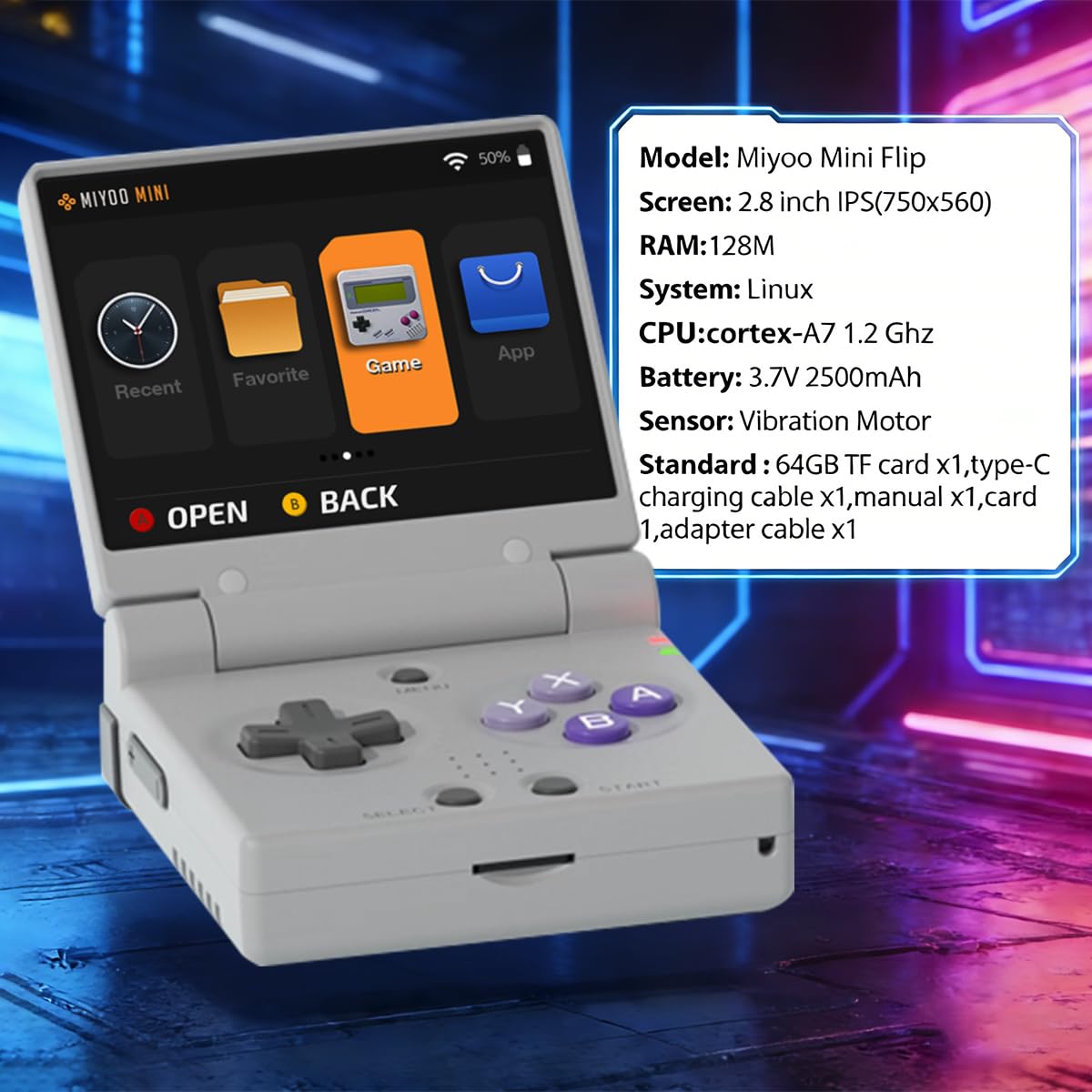 FINGEREVO Miyoo Mini Flip Console de Jogos Portátil com Tela Ips
