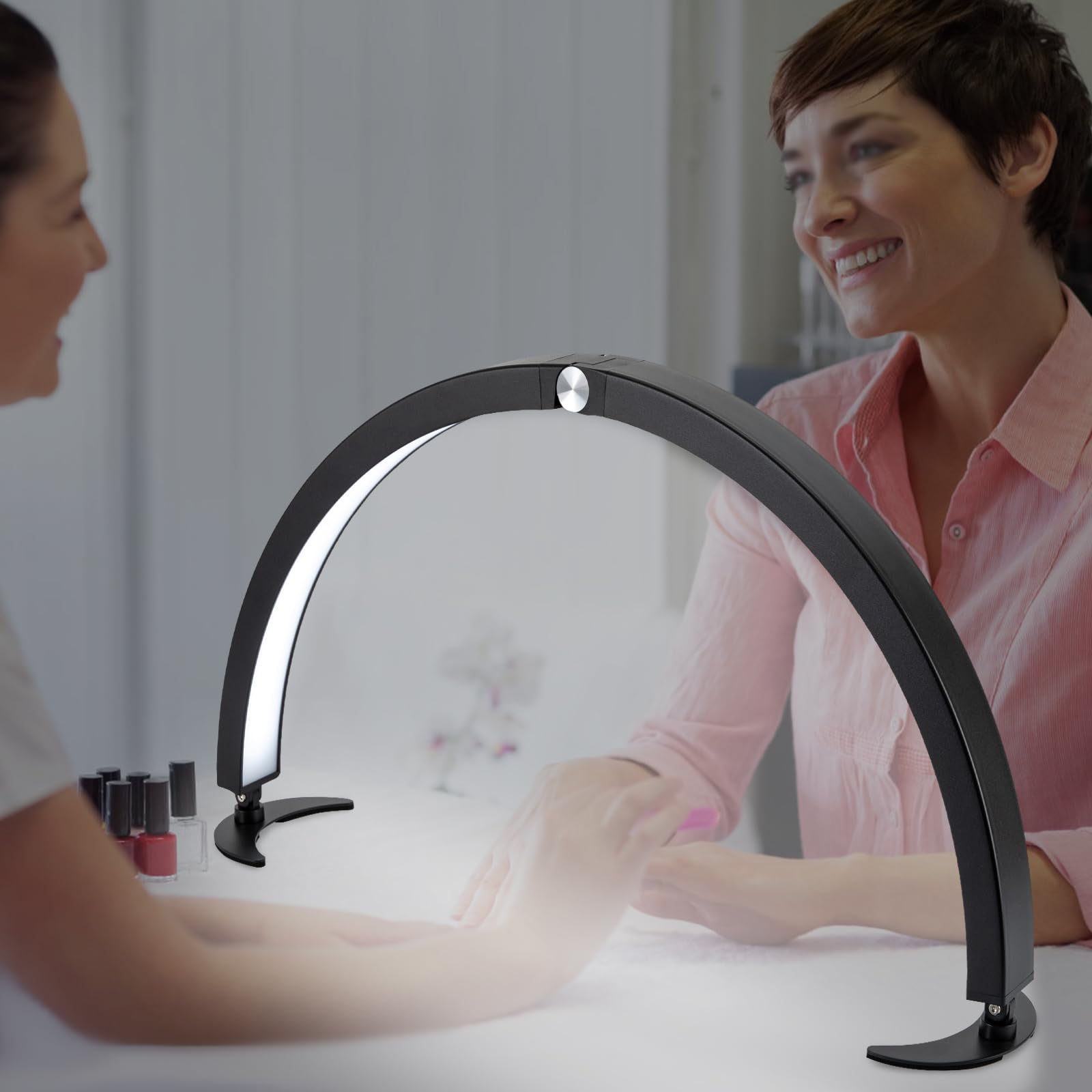 Halbmond Lampe für Nagel 73cm Desktop Halbmondlicht mit Fernbedienung und 3 Beleuchtungsarten Faltbare LED Nageltisch Licht Mondlampe Wimpernlampe [Energieklasse E]