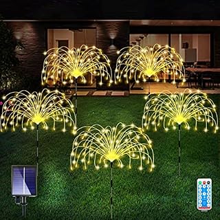 Outdoor Solar Garden Lights 5 Pack, 600 LED Copper Wire Light with Remote, 8 Lighting Modes Decorative Stake Landscape Light DIY Solar Firework Light for Garden Pathway Party Decor (Warm White)