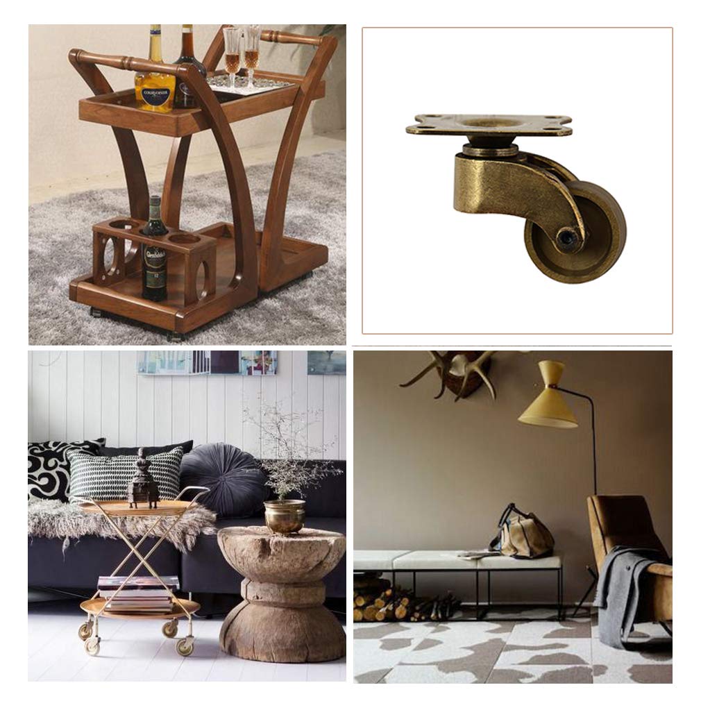 Zwenkwiel, 4 stuks draaibare zwenkwielen, vintage meubelwiel, oliegewreven brons, dempen, 360° draaien, met montageplaat, for bank, stoel, salontafel, retro meubilair