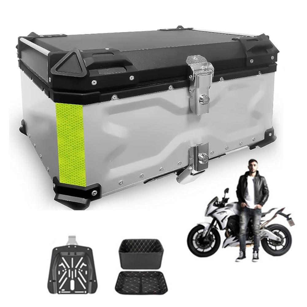 Top Case Aluminium Moto 28L Coffre Étanche Argent