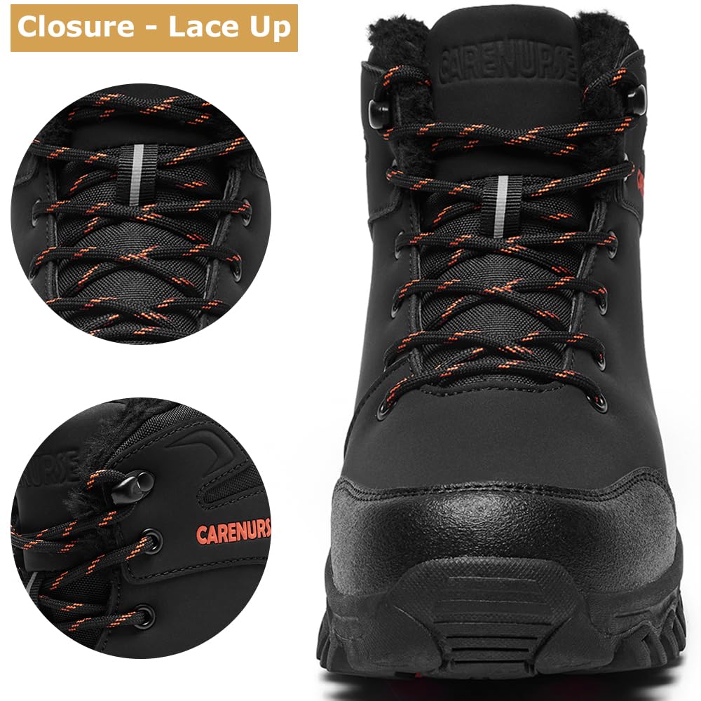 Mens Snow Boots Winter Warm Fur Lined Shoes Non-Slip Insulated Hiking Boot