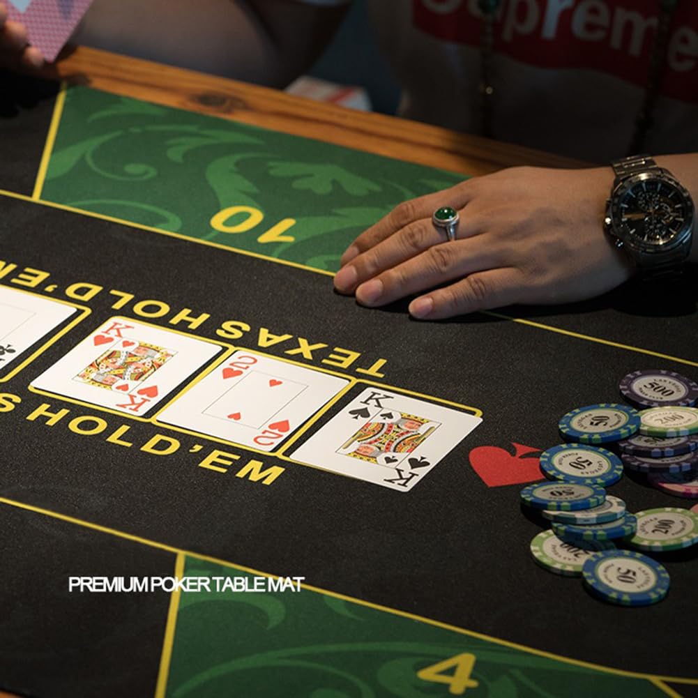 Pokerowa mata pod mysz, 8-10 graczy Texas Hold'em Poker Gumowa mata, składany przenośny stół pokerowy z torbą transportową do gry w pokera(2.4 x 1.2 M)