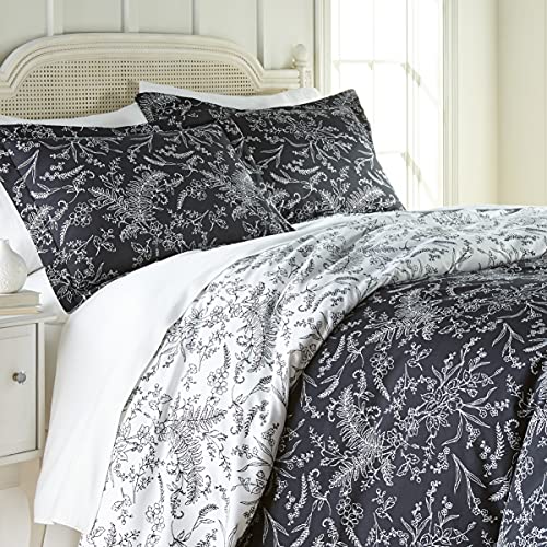 Southshore Fine Living, Inc. Oversized Comforter Bedding Set Down Alternative All-Season Warmth, Soft Reversible Floral Bedspread 3-Piece, Two Matching Shams, Winter Brush Black, King/California King #TOP1