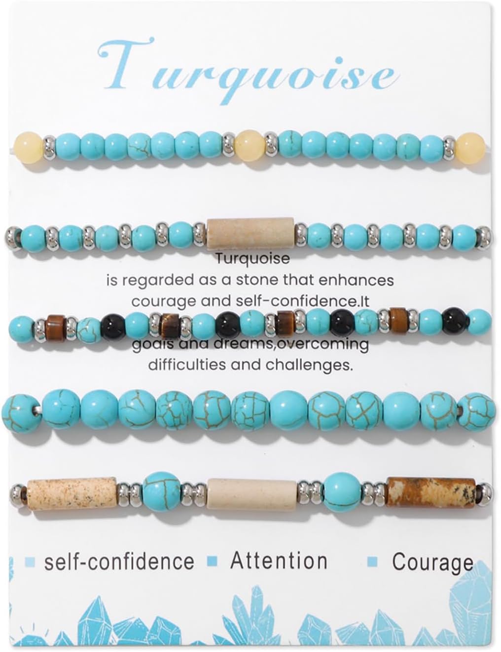 5Pcs Crystal Bracelet for Women Spiritual Natural Stone Bracelet Set Stackable Beaded Bracelets Healing Crystal Bracelet Gemstone Bead Bracelet Beaded Stretch Bracelets for Women