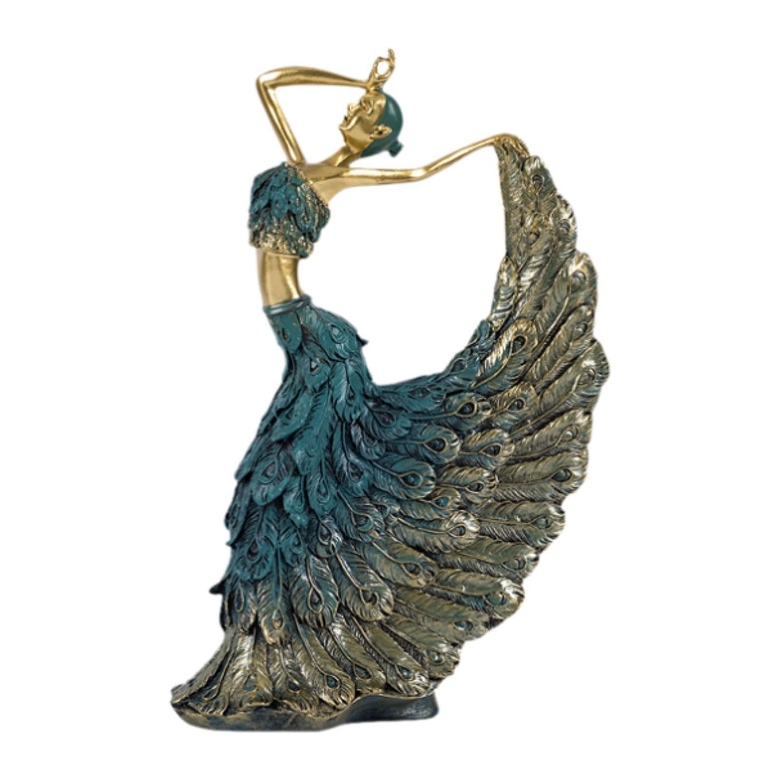 TWISAXC Artistic Dancing Girl Sculpture Charming Addition To Bookshelf Decor Peacock Dancer Figurine Dancer Statues Ornaments