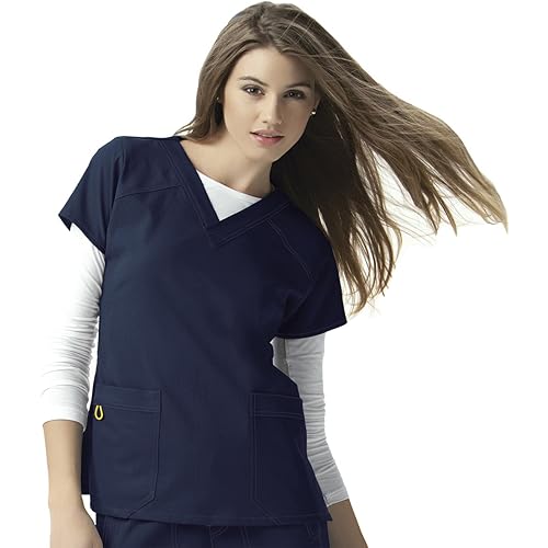 WonderWink Women's Four Stretch Sporty V-Neck Scrub Top - XS-3XL, 3 Pockets, Eye Protection, Meets ANSI Z87.1(Pack of 1)
