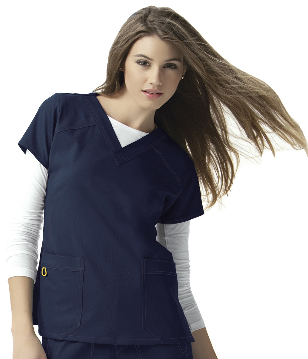 WonderWink 6214YNVY5XL Four-Stretch Women's V-Neck Top, Navy, Big Extended-5XL Size