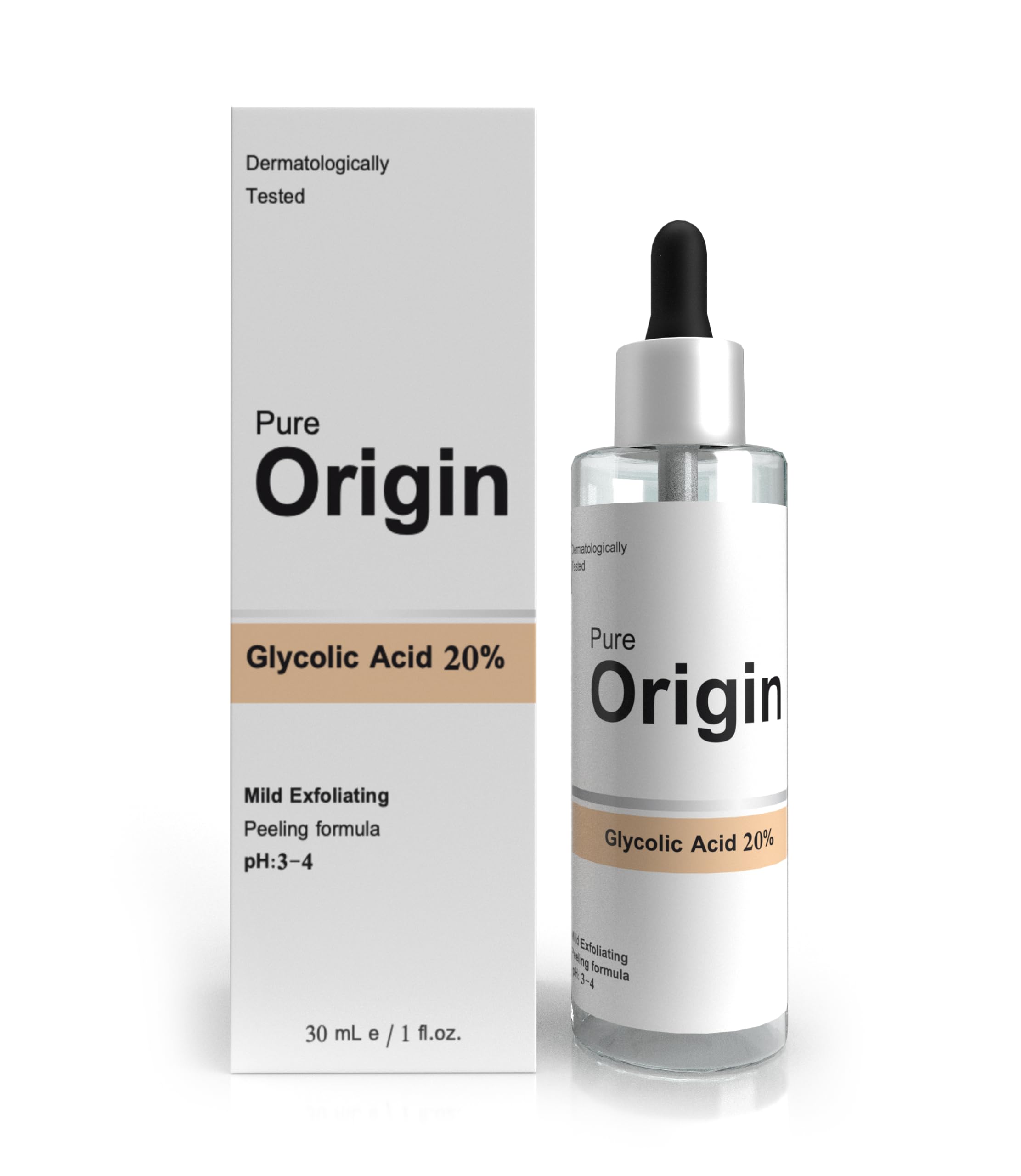 Pure OriginGlycolic Acid 20% Face Serum | Exfoliates & Renews The Skin | Recommended For Brighter Even Tone Skin | Eco-Friendly | Clinically Validated Serum | 30Ml