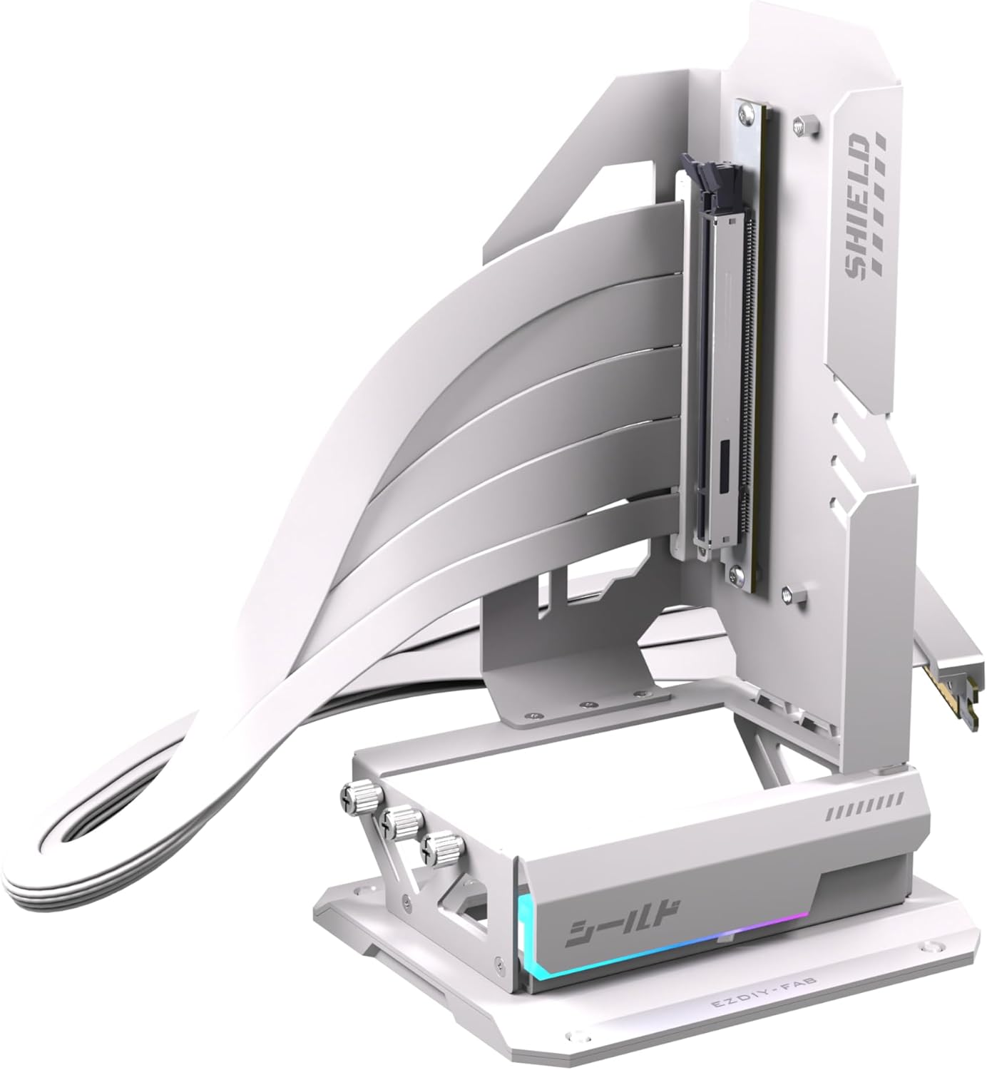 EZDIY-FAB Shield ARGB Upright GPU Mount with PCIe 5.0 Riser Cable, Vertical GPU Bracket Support RTX 50 Series, 20 Degree Adjustable Angle, Magnetic & Fan-Slot Installation, 5V ARGB Sync – White 600mm
