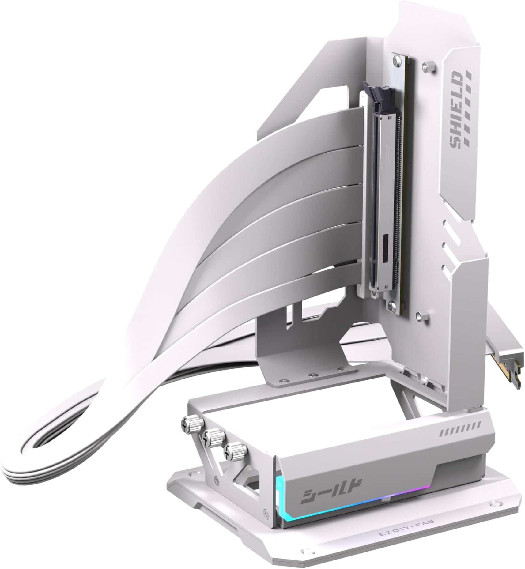 Shield ARGB Upright GPU Mount with PCIe 5.0 Riser Cable, Vertical GPU Bracket Support RTX 50 Series, 20 Degree Adjustable Angle, Magnetic & Fan-Slot Installation, 5V ARGB Sync – White 600mm