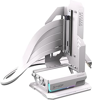 EZDIY-FAB Shield ARGB Upright GPU Mount with PCIe 5.0 Riser Cable, Vertical GPU Bracket Support RTX 50 Series, 20 Degree Adjustable Angle, Magnetic & Fan-Slot Installation, 5V ARGB Sync – White 600mm