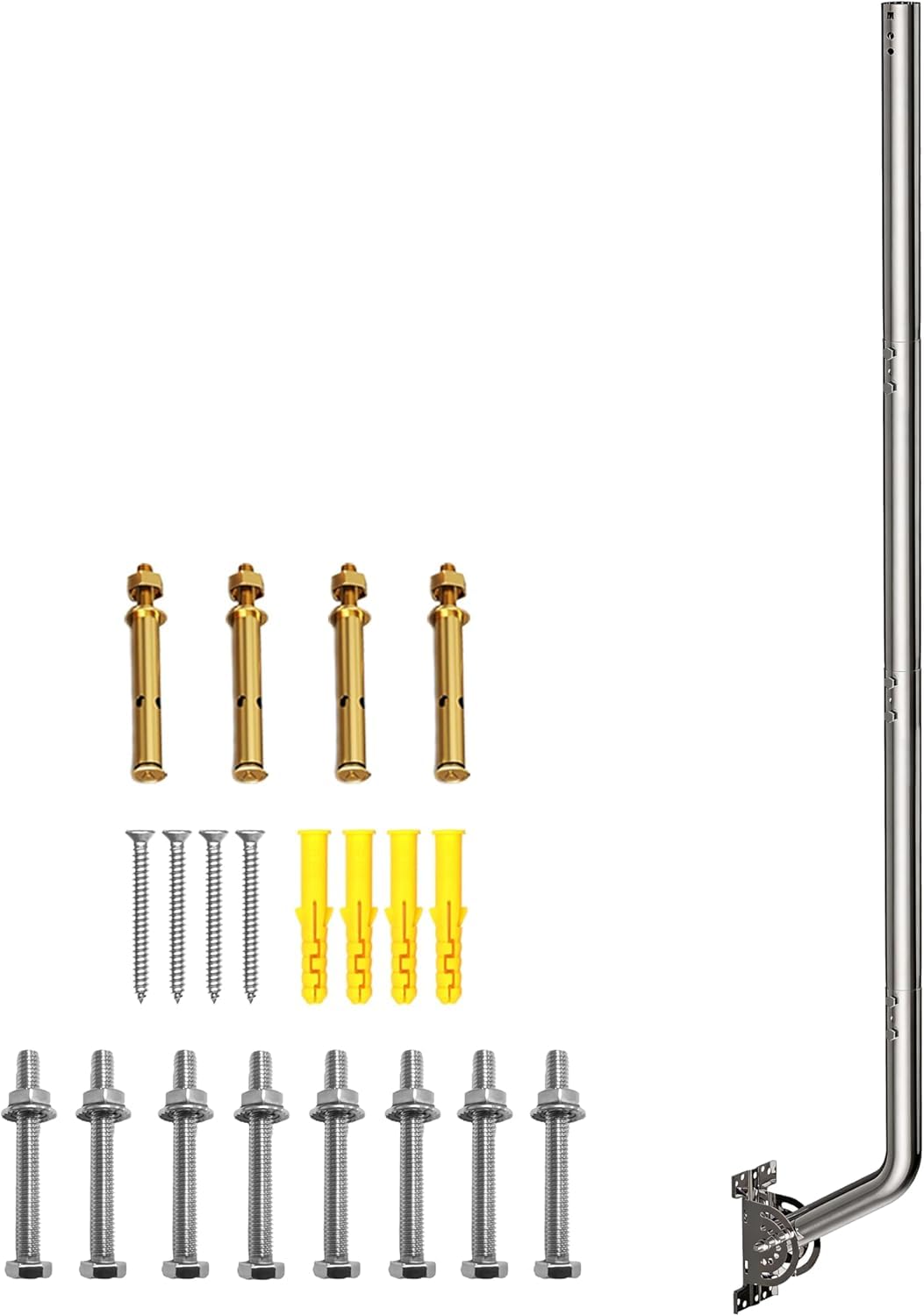 134 cm Supporto da parete per antenna regolabile – 430 in acciaio inox J-Pole per Star link (adattatore necessario), antenne TV, stazioni meteo – diametro esterno 3.5 cm base pivot (argento)