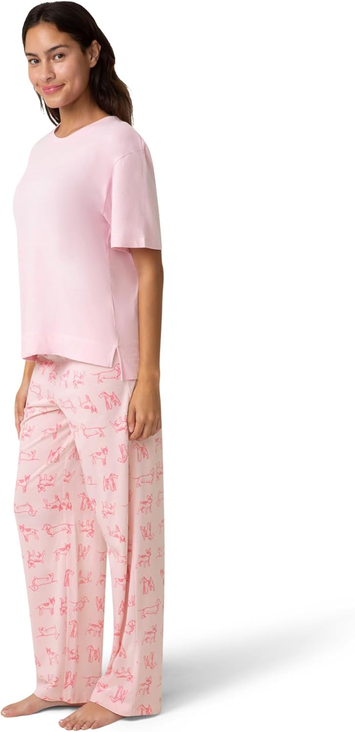 HUE womens Cotton Candied Short Sleeve Boxy Sleep Tee 100% Cotton Super Soft Pajama Top