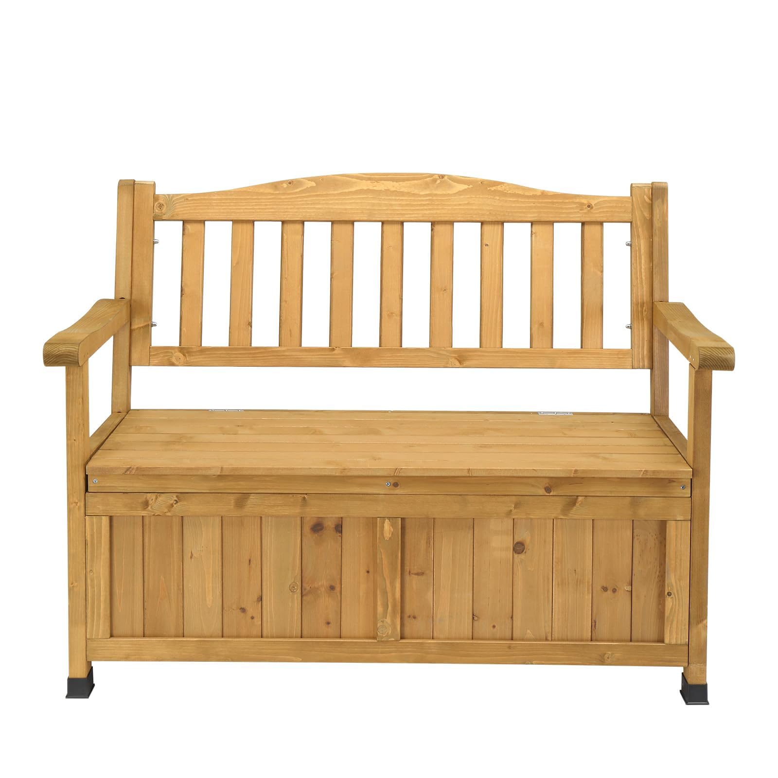 EPOFIT Waterproof Outdoor Storage Bench, Wood Patio Storage Bench with Backrest Armrest, Outdoor Bench with Storage for Deck, Porch, Patio, Garden,