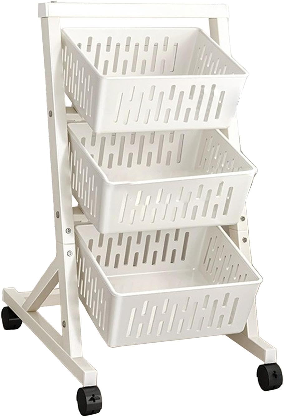 Rolling Cart with Wheels Mobile Shelving with Handle Kitchen Storage Cart Storage Organizer Trolley for Bathroom Dining Room, Single Row 3 Tiers