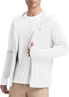 Men's UPF 50+ Full Zip Light Jacket Hooded Long Sleeve Cooling Shirt with Pocket Hiking Fishing Outdoor Performance