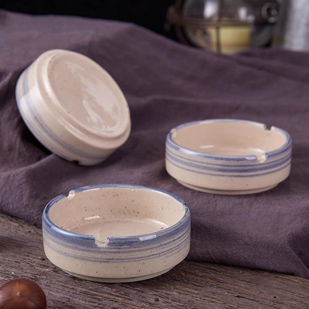 Ash Tray Round Blue Line Ashtray Ceramic Ashtray Simple Tabletop Ashtray, for Home Tabletop Office Patio Outdoor Balcony etc（6PC） Outdoor Ashtray