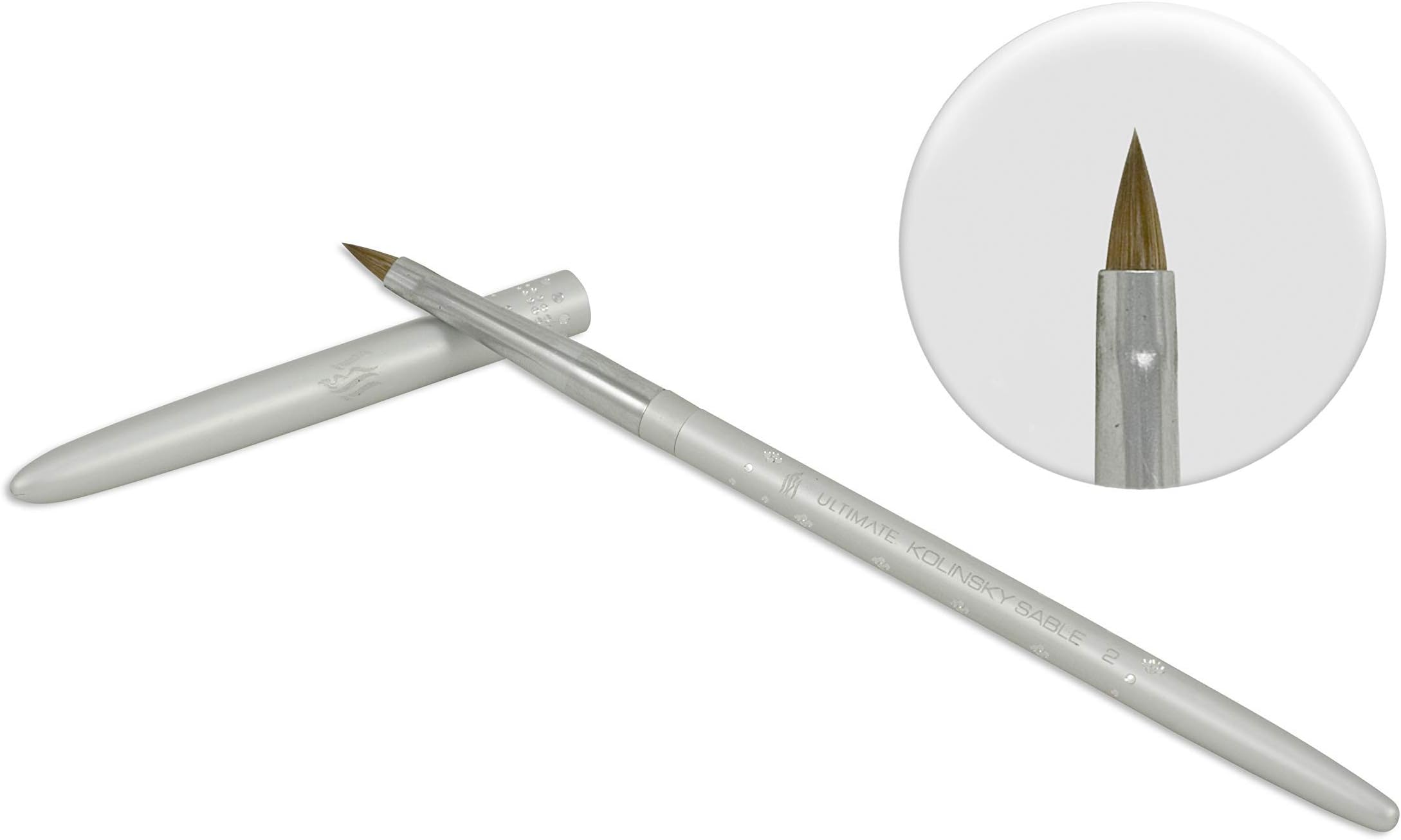 IBIUltimate Acrylic Kolinsky Sable Nail Brush | Aluminum Handle & Cap Acrylic Nail Brush | 100% Kolinsky Sable Sculpting & 3D Nail Art Brush | Crimped Oval Flattened belly with Pointed Tip (#2)