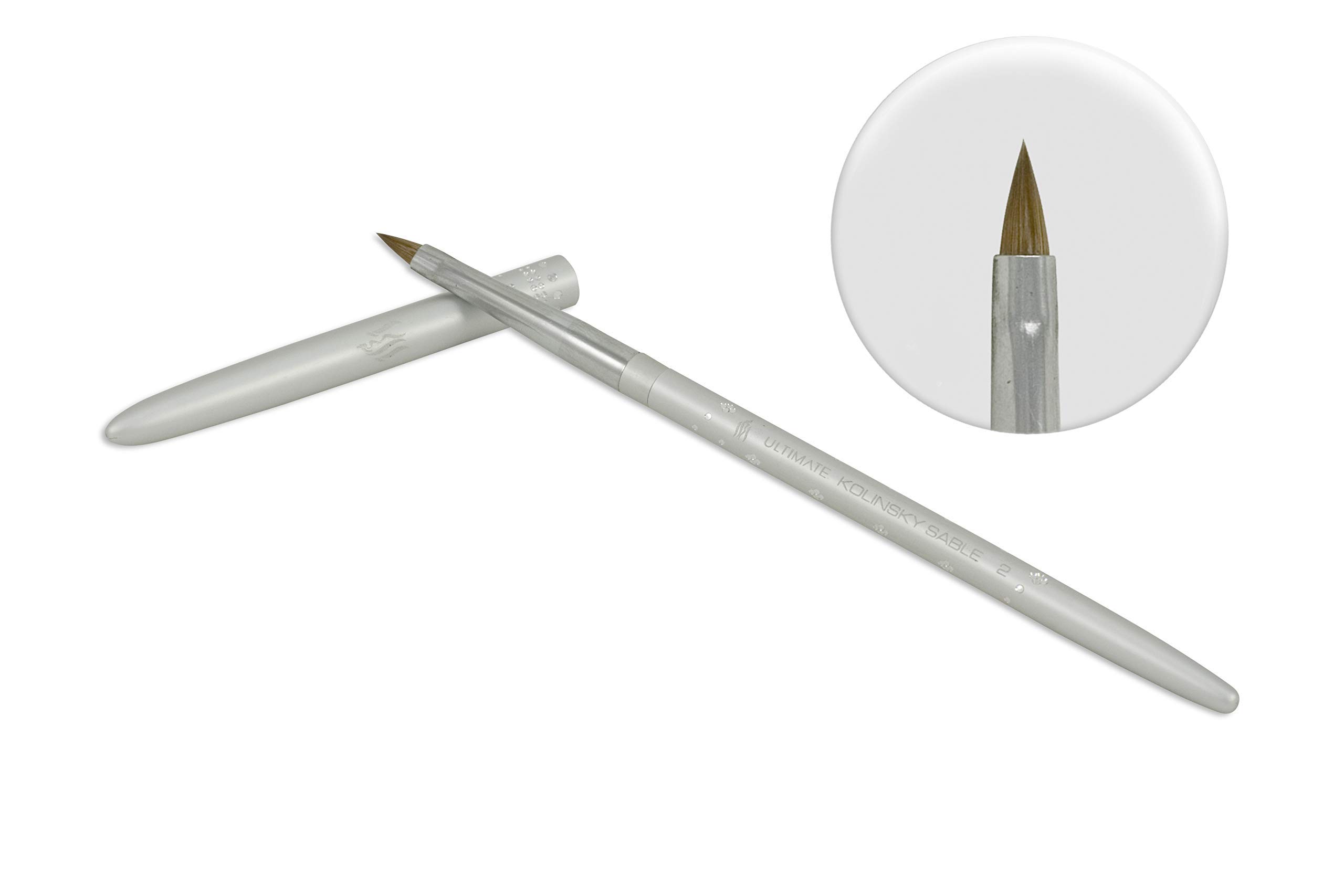 IBIUltimate Acrylic Kolinsky Sable Nail Brush | Aluminum Handle & Cap Acrylic Nail Brush | 100% Kolinsky Sable Sculpting & 3D Nail Art Brush | Crimped Oval Flattened belly with Pointed Tip (#2)