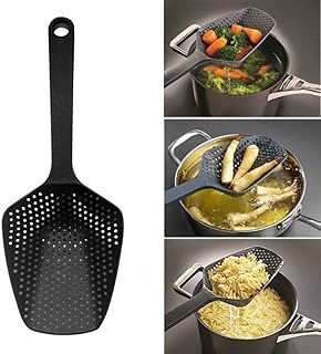 Cuillère à fente Cuillère à égoutter Louche à égoutter Ingenio Cuillère Écumoire Ustensile de cuisine Cuillère à Cuisson Louche Passoire Filtre (Noir, 1)