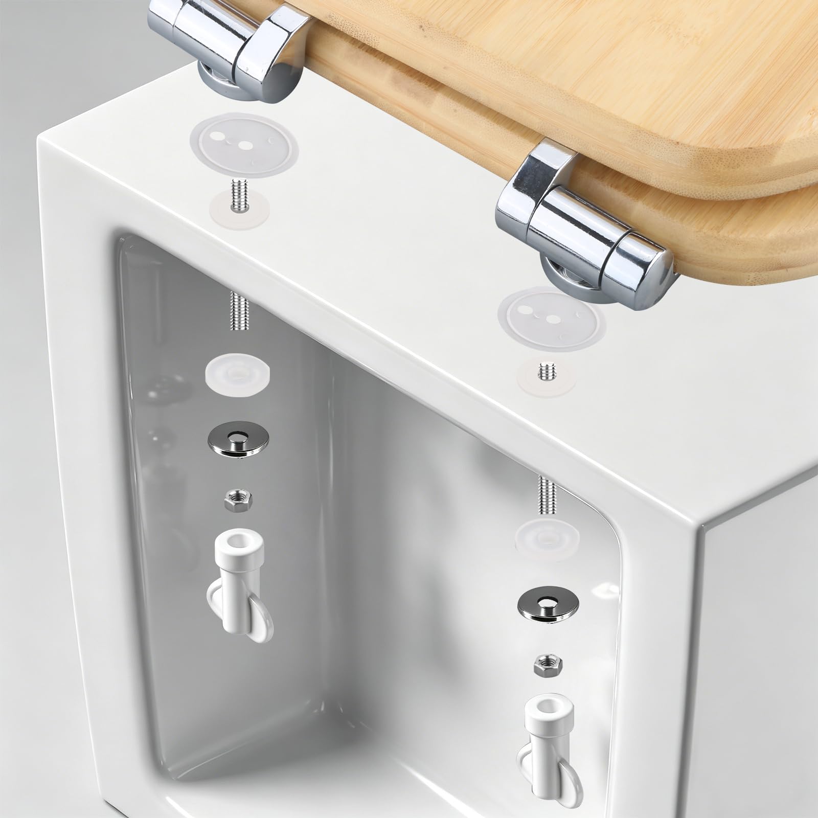 sanicomfort Asiento de inodoro de bambú con dispositivo de descenso automático para un cierre silencioso, cómodo y cálido, tapa de bambú macizo, soporta hasta 150 kg