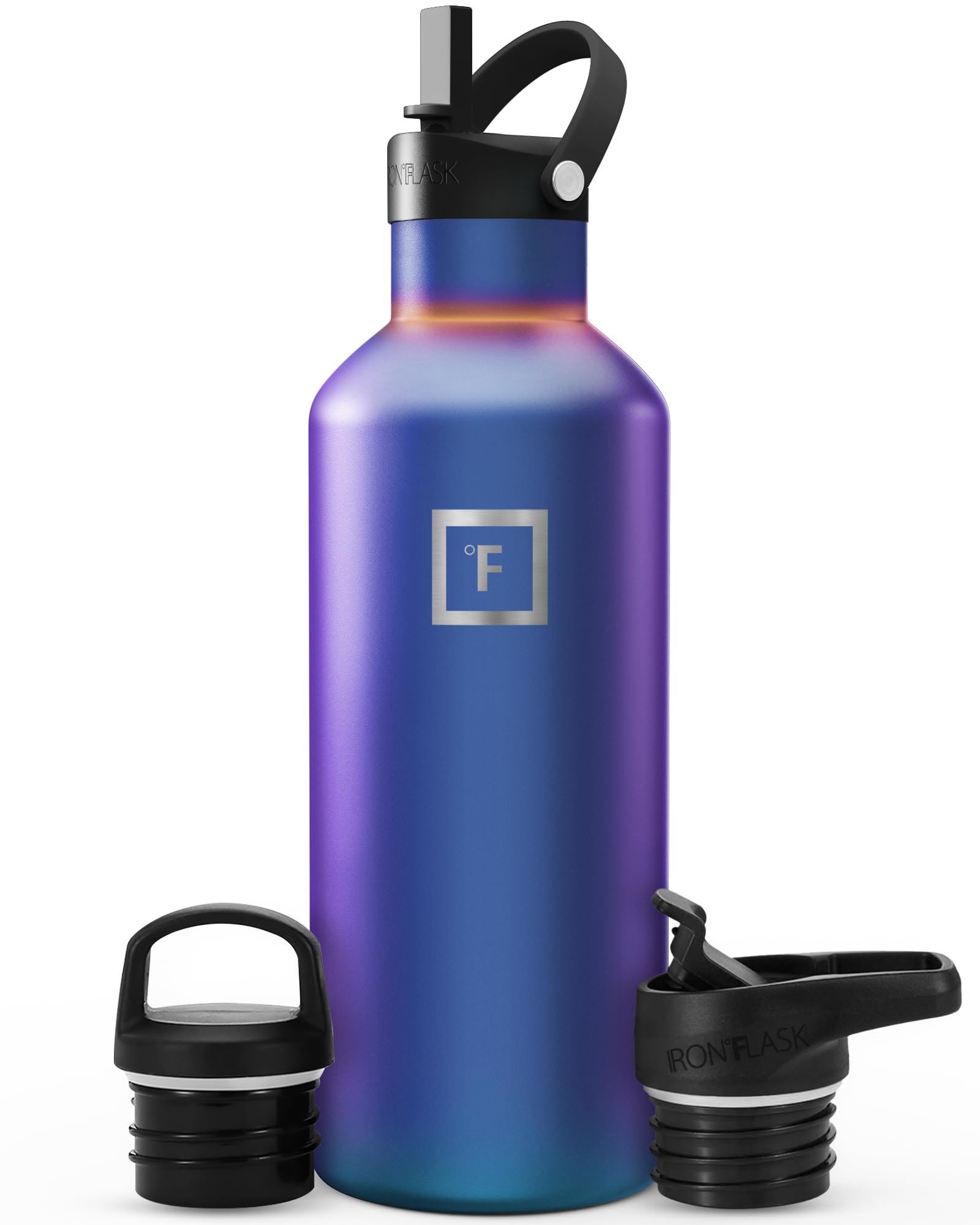 Camping & Hiking Hydration Flask with Straw, BPA-Free Insulated Stainless Steel Sports Water Bottle - 32 oz Aurora