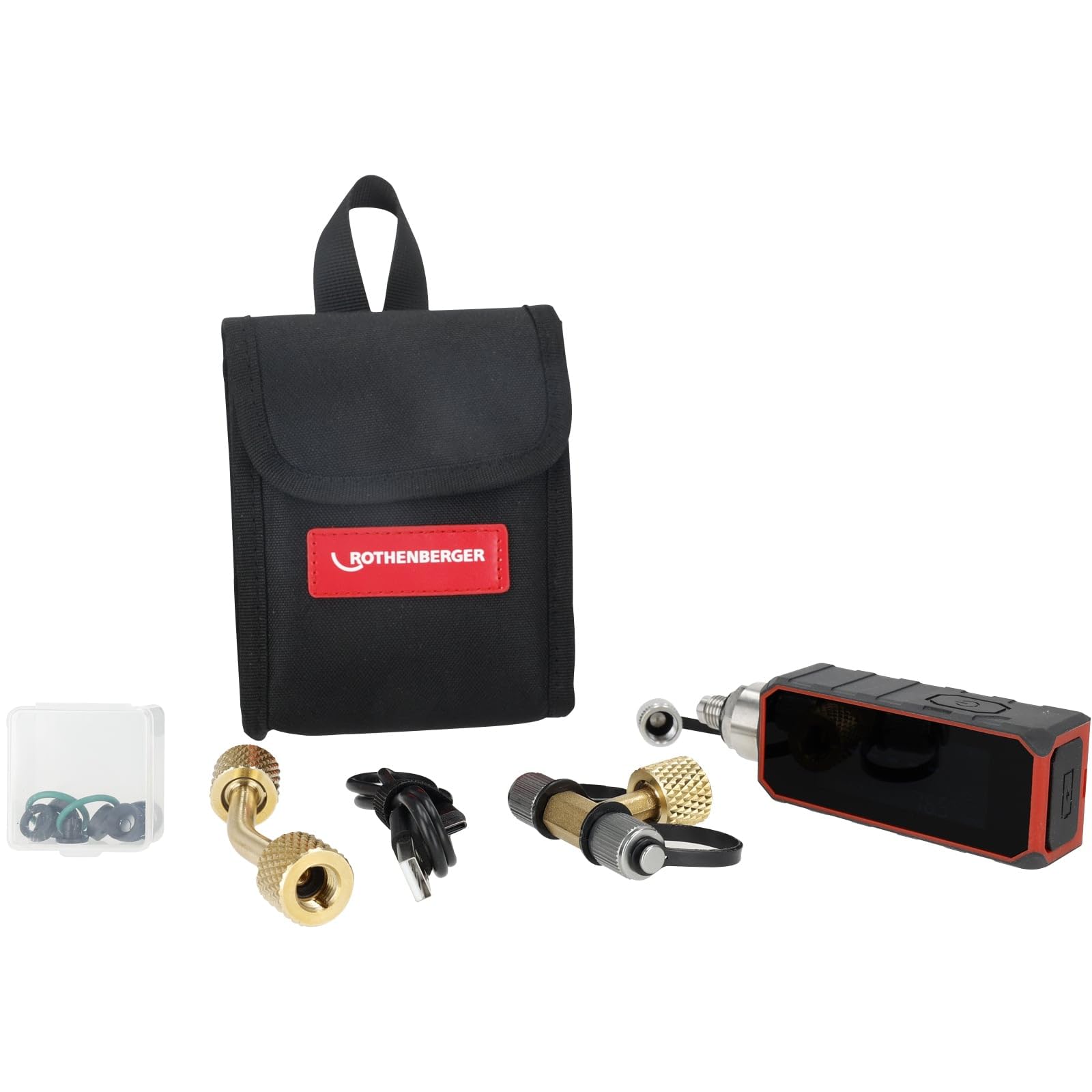 ROTHENBERGER ROVAC Pro Professionelles digitales Vakuummessgerät HVAC – Vakuum-Messgerät 1–19000 Mikron mit MEMS-Sensor, App-Anschluss, USB-C, Adapter-Set 1/4 Zoll SAE – Werkzeug für Kühlung und