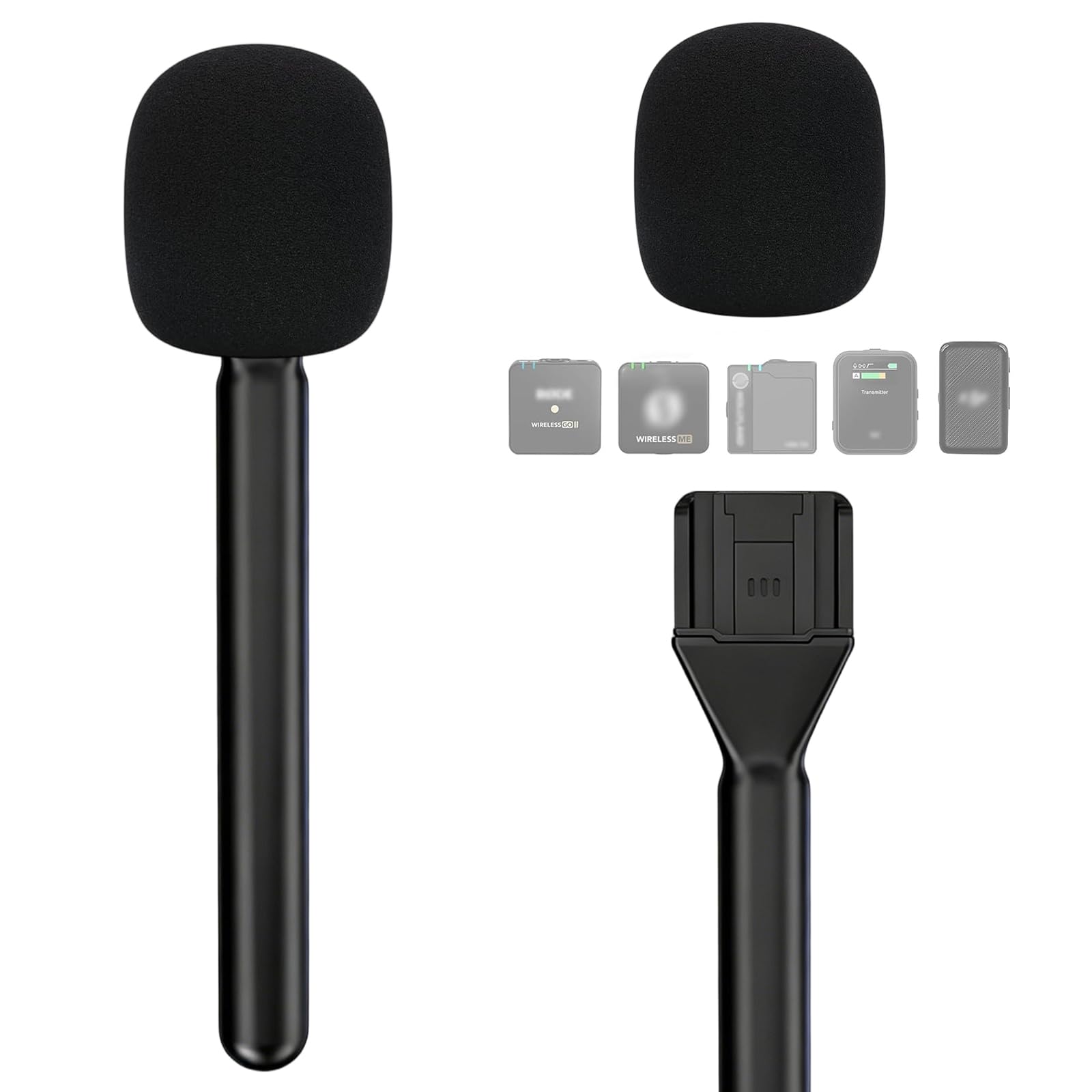Adaptateur de microphone à main pour DJI Mic Mini - Avec protection anti-pop - Poignée pour interview sans fil - Microphone Lavalier pour Osmo Pocket 3/Hollyland Lark M1/Synco Boya
