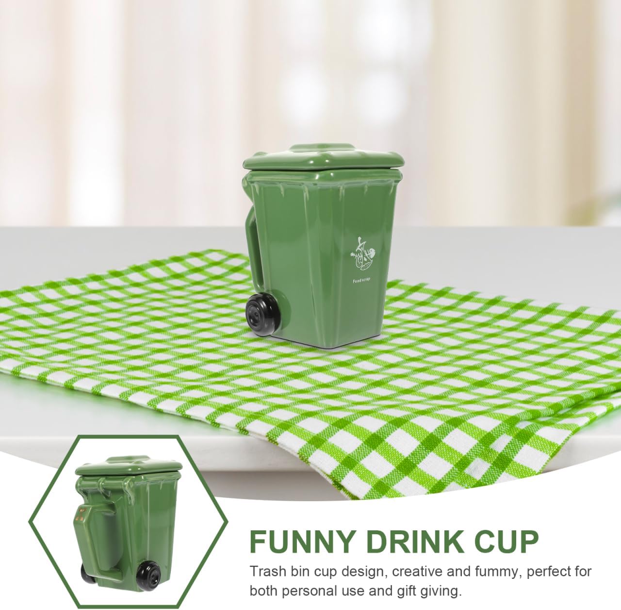 SHERCHPRY Trash Bin Ceramic Mug with Lid Funny Drinking Cup for Coffee Tea Water Beer Wine Daily Use Home and Office Creative Gift 5.31 X 3.74 X 2.16 in image 5