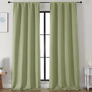 Simplebrand Ava Sage Green Blackout Curtains for Bedroom 96 Inches Long 2 Panels, Solid Thermal Insulated, Energy Saving Living Room Window Treatment Curtains Blackout Drapes, W50 x L96 Inch, Sage