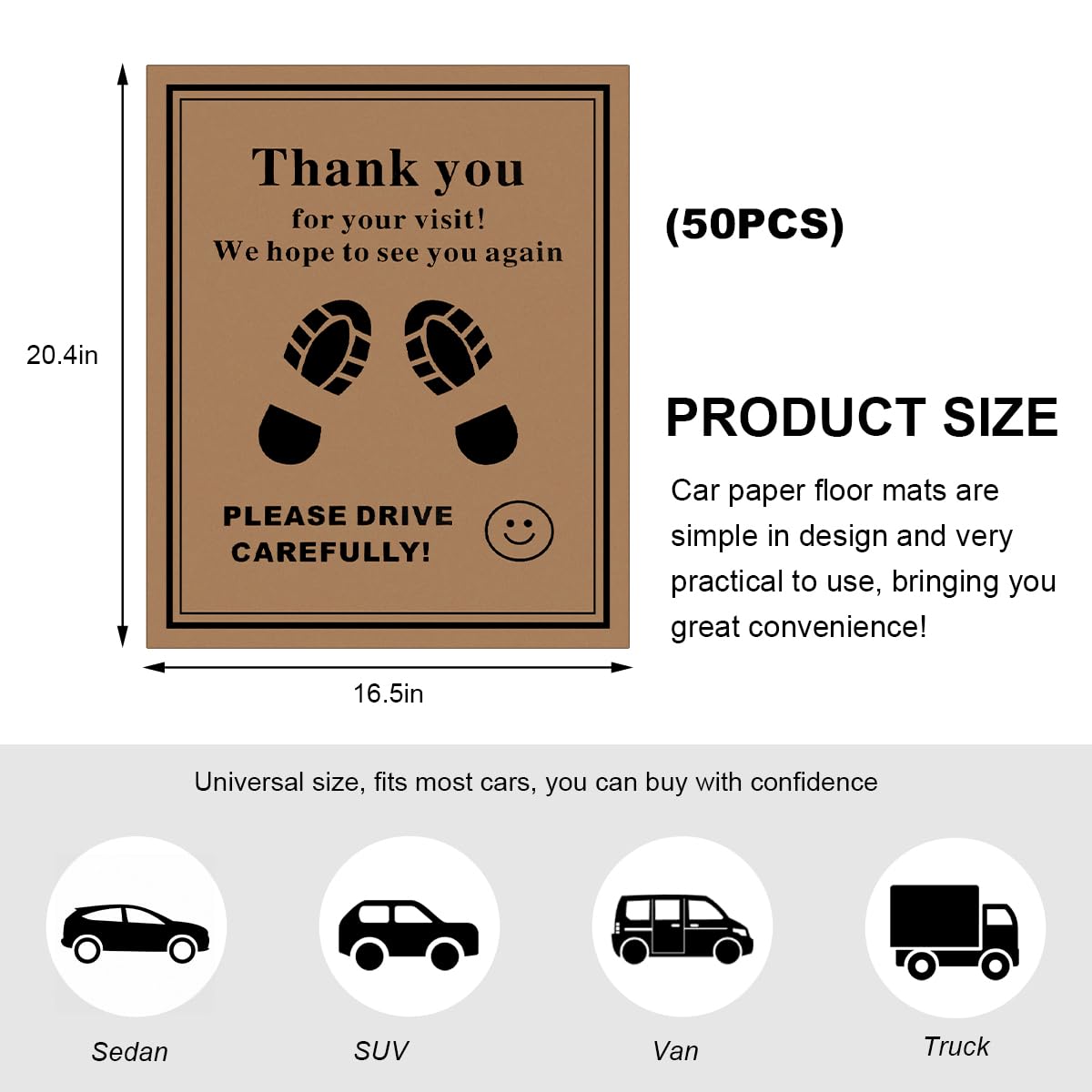 50 PCS Car Paper Floor Mats 16 x 20 Inch Vehicle Disposable Floor Pad Protective Papers Waterproof Thank — view 2