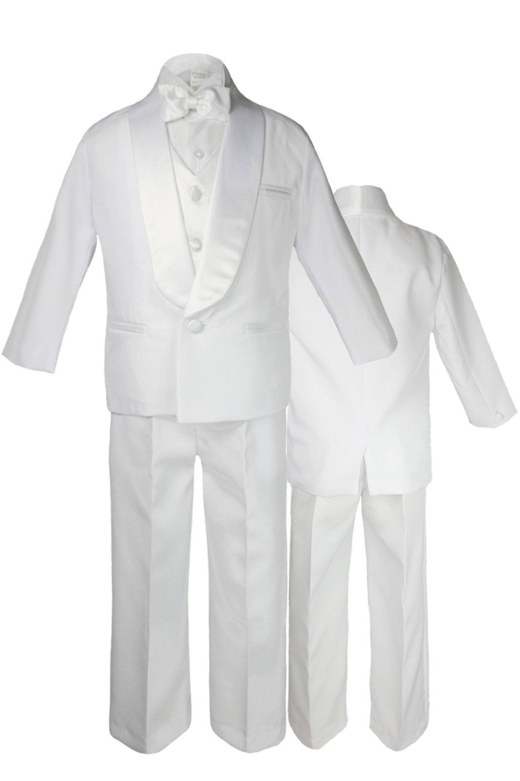MILLTEX 5pc Party Formal Wedding Christening Baby Boy Kids Teen Shawl Lapel Black or White Suit Tuxedo Set Sm-20 (7, White)