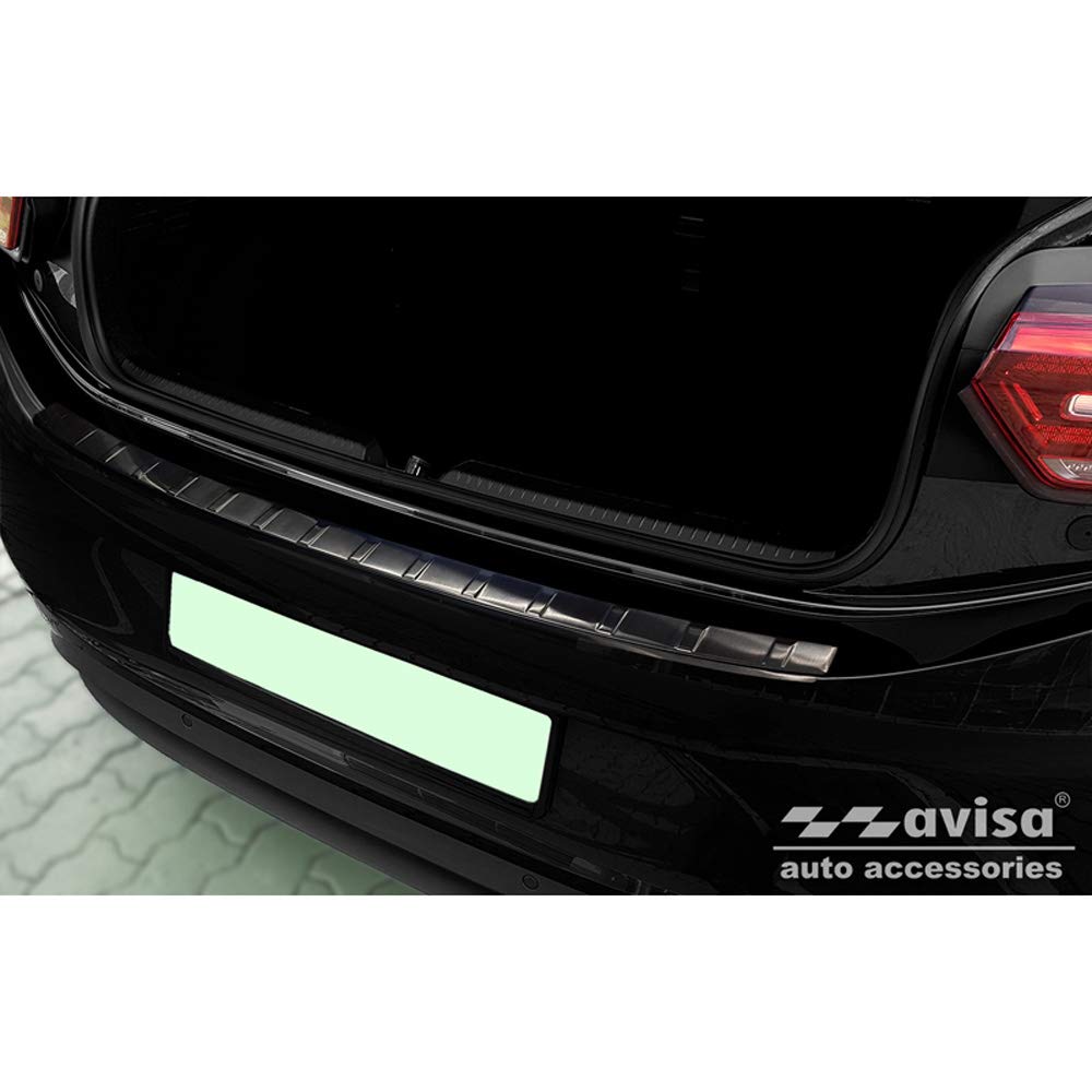 Avisa Protector del Parachoques Trasero Inoxidable Negro Compatible con Volkswagen ID.3 2020- 'Ribs'