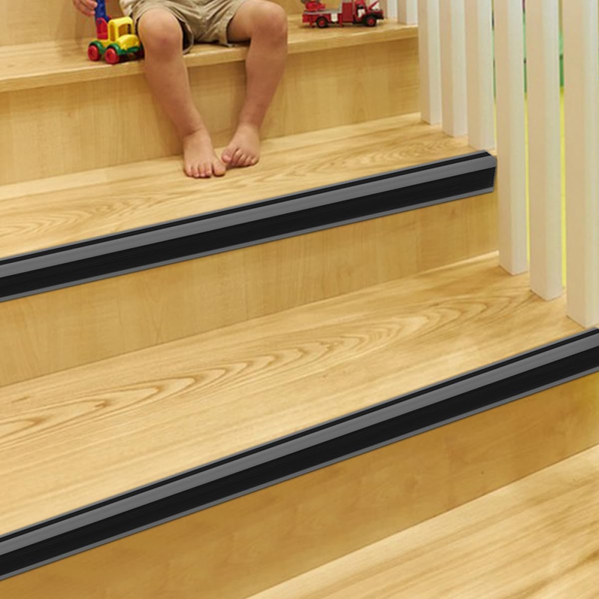 Non-slip Stair Tape Anti-skid Grip Strips with Adhesive, 2m Black-grey Stair Edges Protectors for Indoor and Outdoor Steps Safety