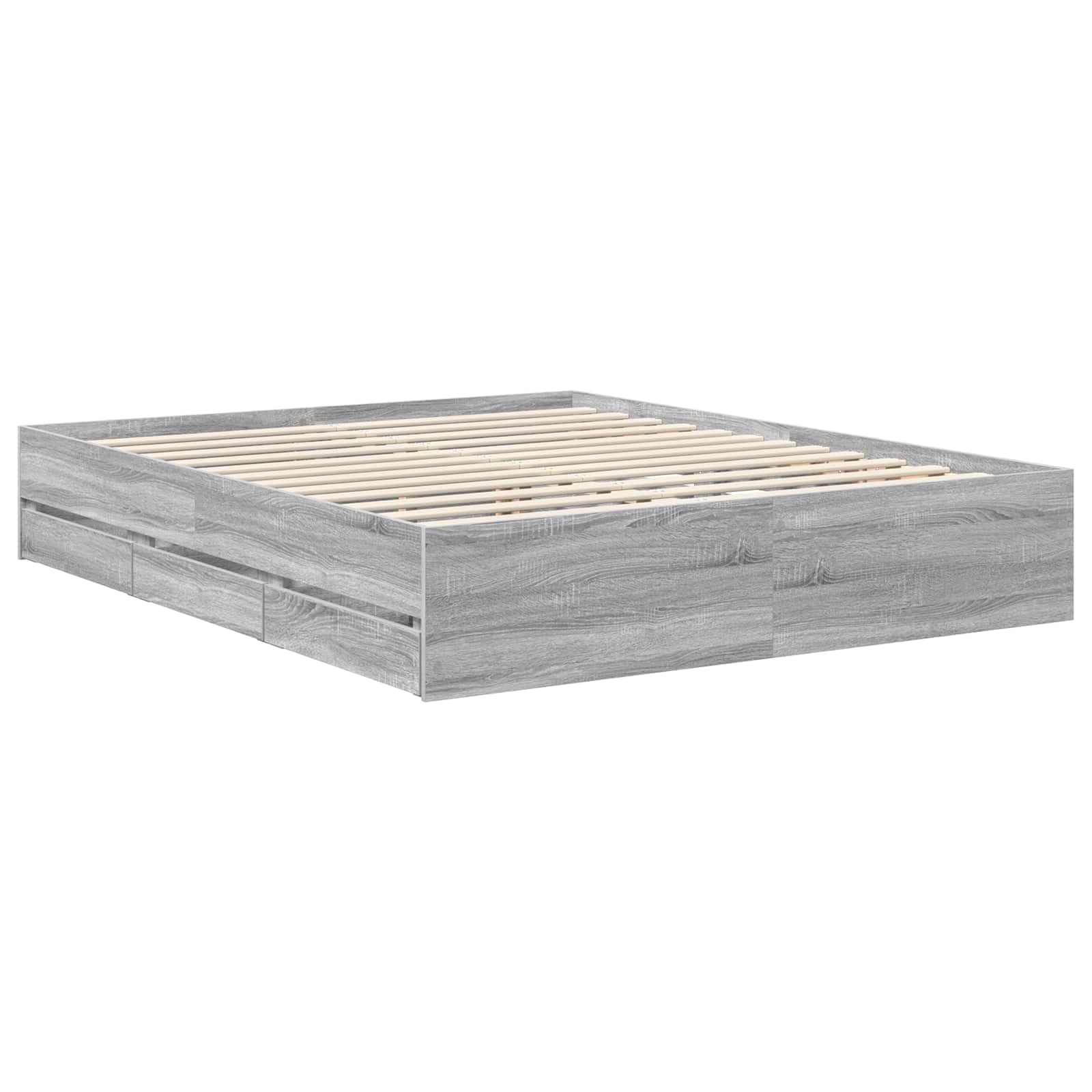 Cadre de Lit 160x200 cm avec Tête de Lit et 6 Tiroirs de Rangement, Lit Double Adulte en Bois d'Ingénierie pour Chambre Moderne, Sommier à Lattes Intégré, Gris Sonoma